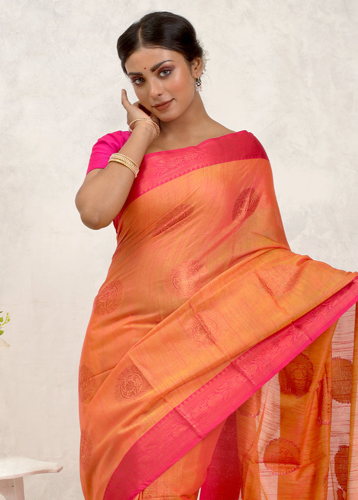 Orange Dupion Silk Saree Without Blouse Piece - Indian Silk House Agencies