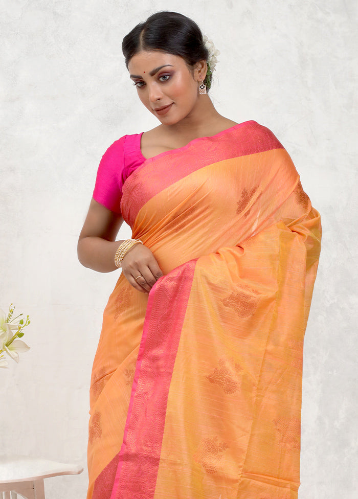 Orange Dupion Silk Saree Without Blouse Piece - Indian Silk House Agencies