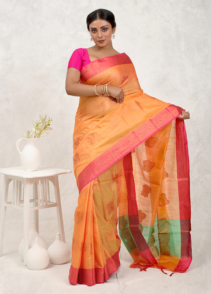 Orange Dupion Silk Saree Without Blouse Piece - Indian Silk House Agencies