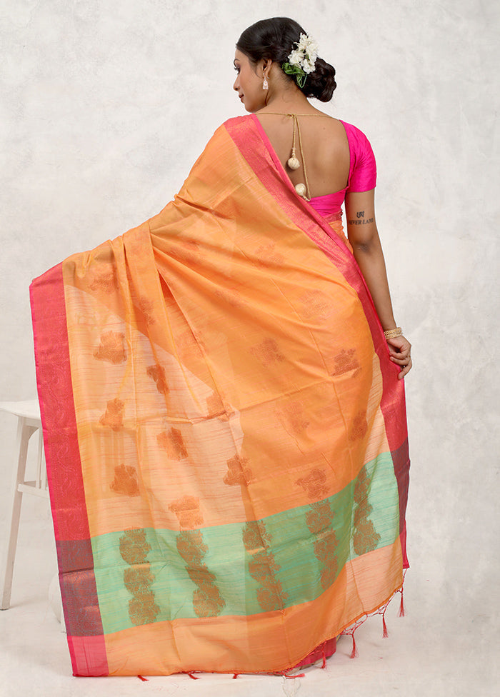 Orange Dupion Silk Saree Without Blouse Piece - Indian Silk House Agencies