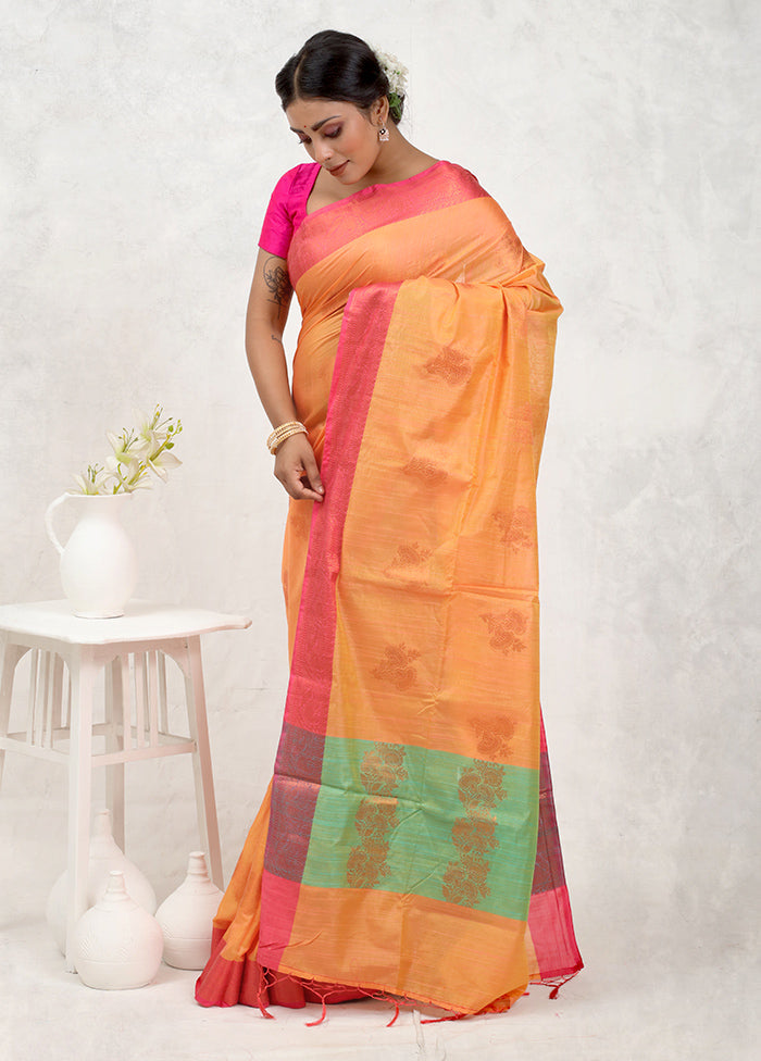 Orange Dupion Silk Saree Without Blouse Piece - Indian Silk House Agencies