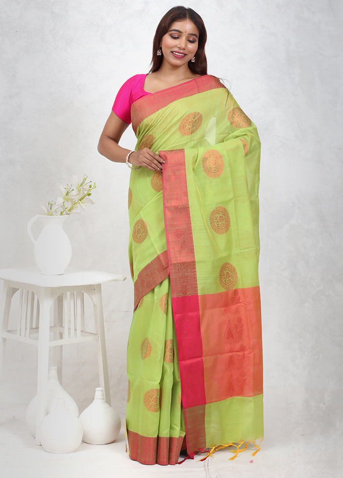 Green Dupion Silk Saree Without Blouse Piece - Indian Silk House Agencies