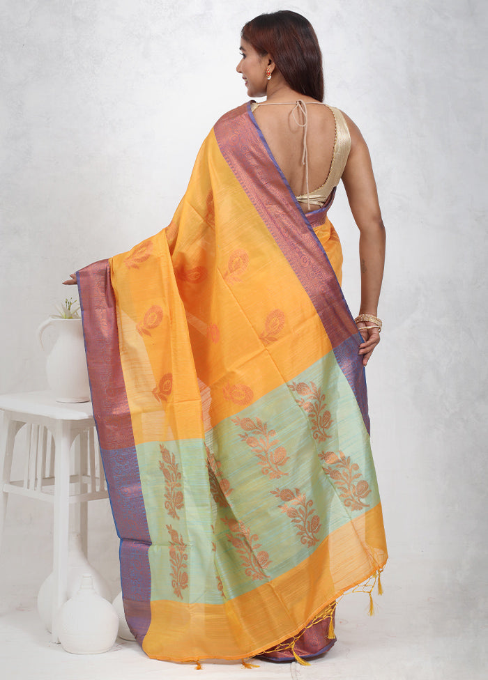 Blue Dupion Silk Saree Without Blouse Piece - Indian Silk House Agencies