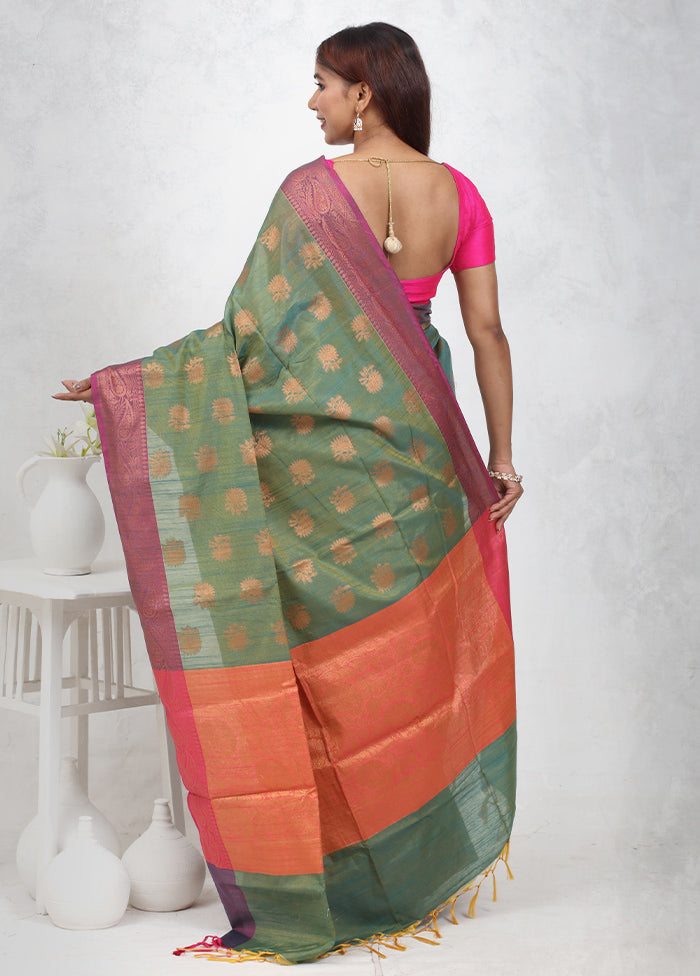 Green Cotton Saree Without Blouse Piece - Indian Silk House Agencies