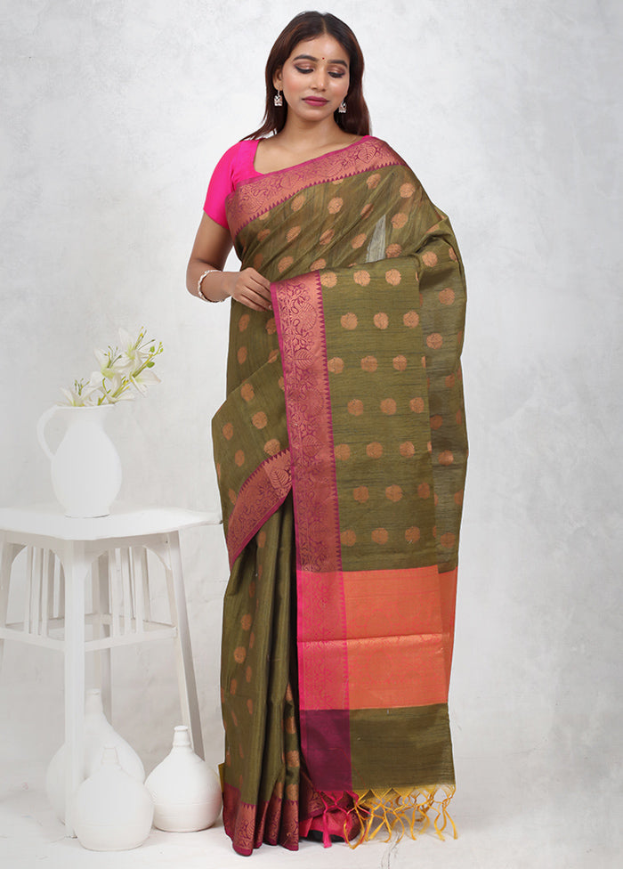 Green Cotton Saree Without Blouse Piece - Indian Silk House Agencies