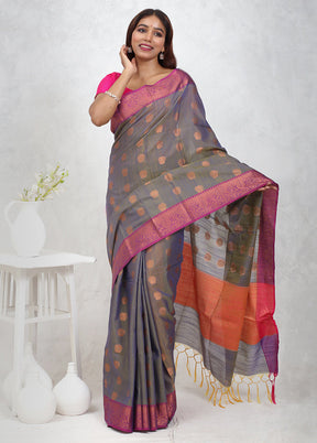 Grey Cotton Saree Without Blouse Piece - Indian Silk House Agencies