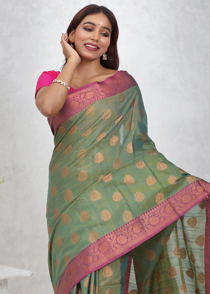 Green Cotton Saree Without Blouse Piece - Indian Silk House Agencies