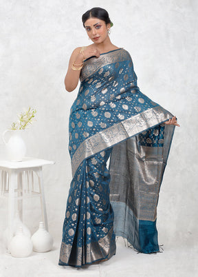 Blue Cotton Saree Without Blouse Piece - Indian Silk House Agencies