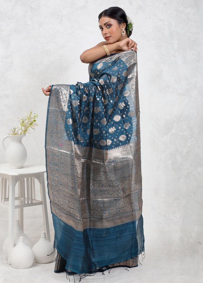 Blue Cotton Saree Without Blouse Piece - Indian Silk House Agencies