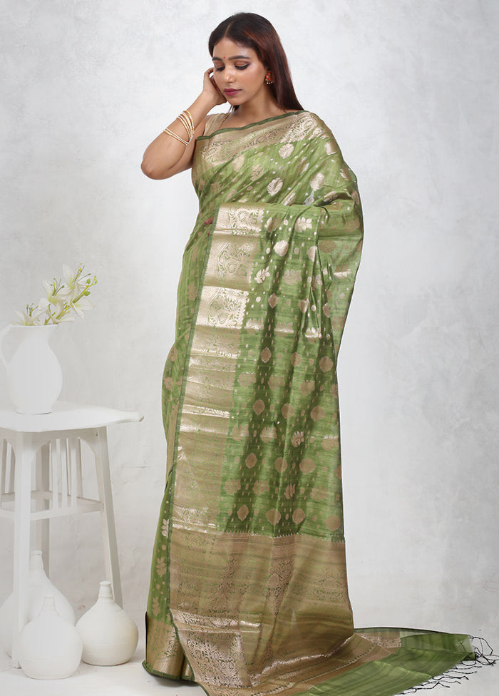 Green Cotton Saree Without Blouse Piece - Indian Silk House Agencies