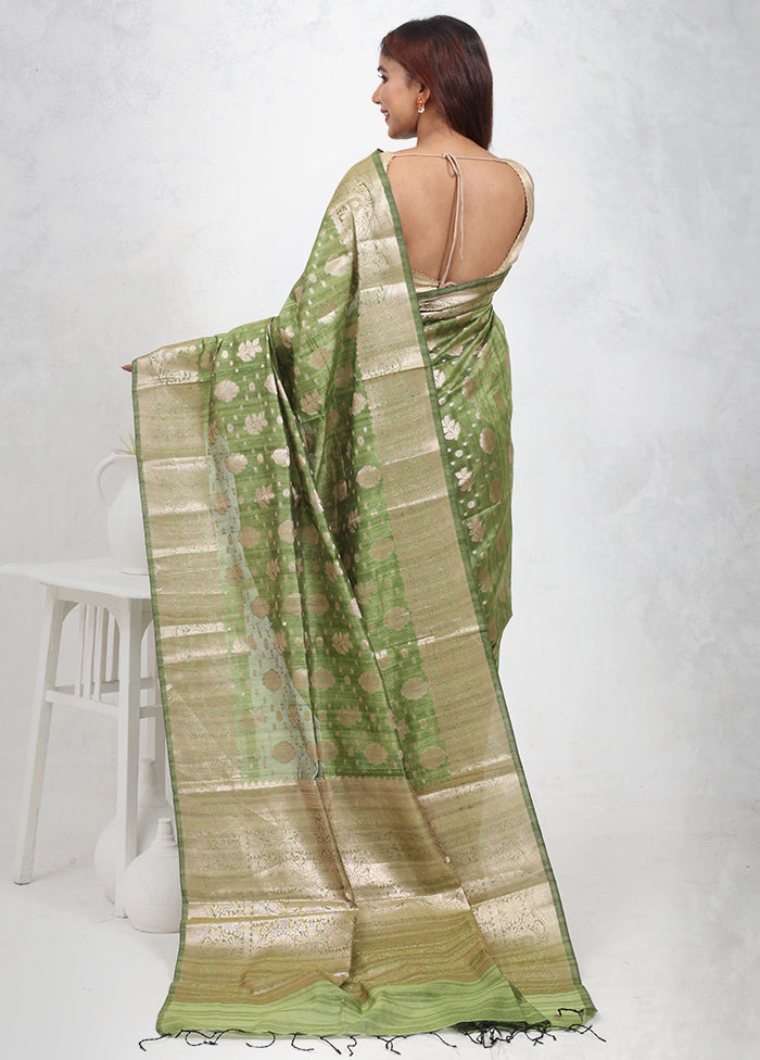 Green Cotton Saree Without Blouse Piece - Indian Silk House Agencies