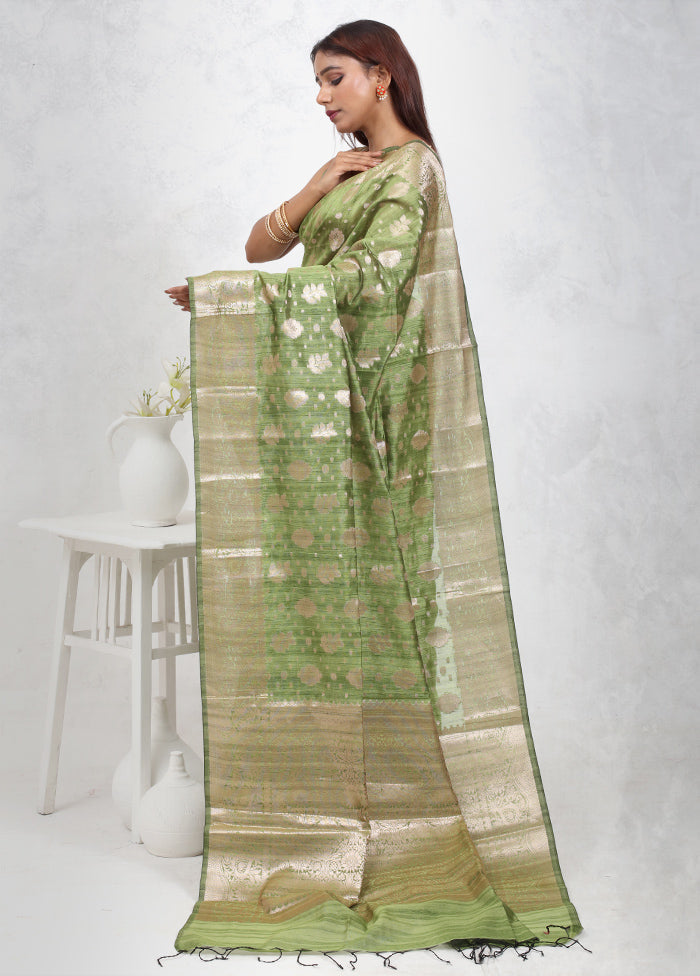 Green Cotton Saree Without Blouse Piece - Indian Silk House Agencies