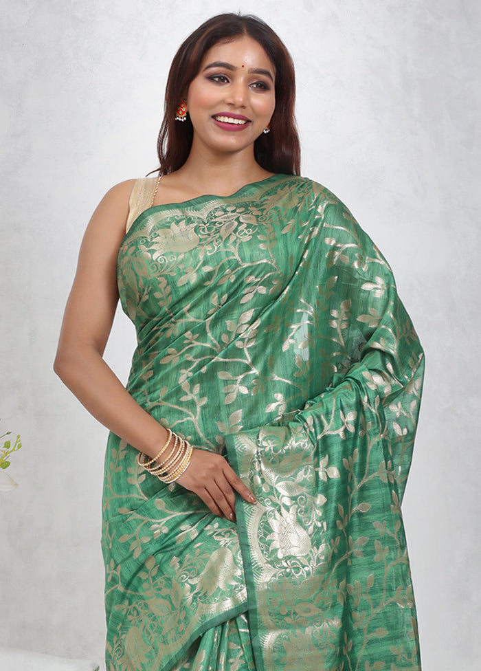 Green Cotton Saree Without Blouse Piece - Indian Silk House Agencies