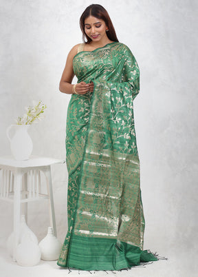 Green Cotton Saree Without Blouse Piece - Indian Silk House Agencies