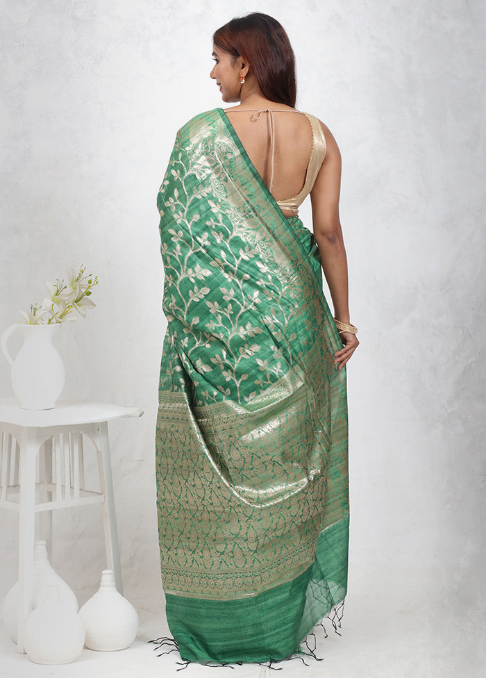 Green Cotton Saree Without Blouse Piece - Indian Silk House Agencies