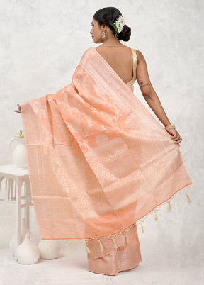 Peach Kora Silk Saree Without Blouse Piece - Indian Silk House Agencies