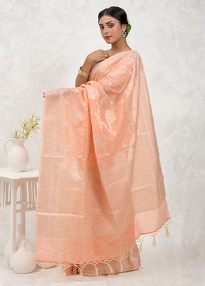 Peach Kora Silk Saree Without Blouse Piece - Indian Silk House Agencies