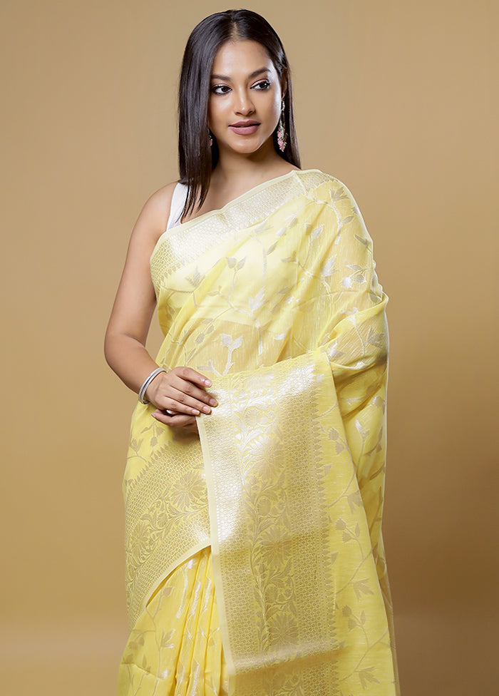 Yellow Kora Silk Saree With Blouse Piece