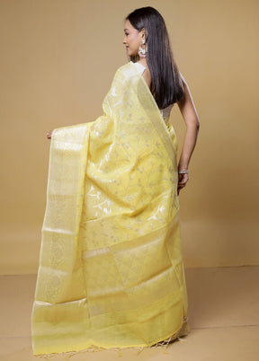 Yellow Kora Silk Saree With Blouse Piece