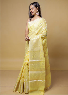 Yellow Kora Silk Saree With Blouse Piece