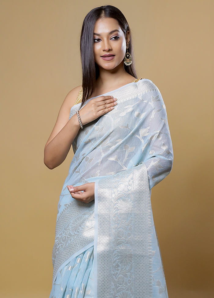 Blue Kora Silk Saree With Blouse Piece