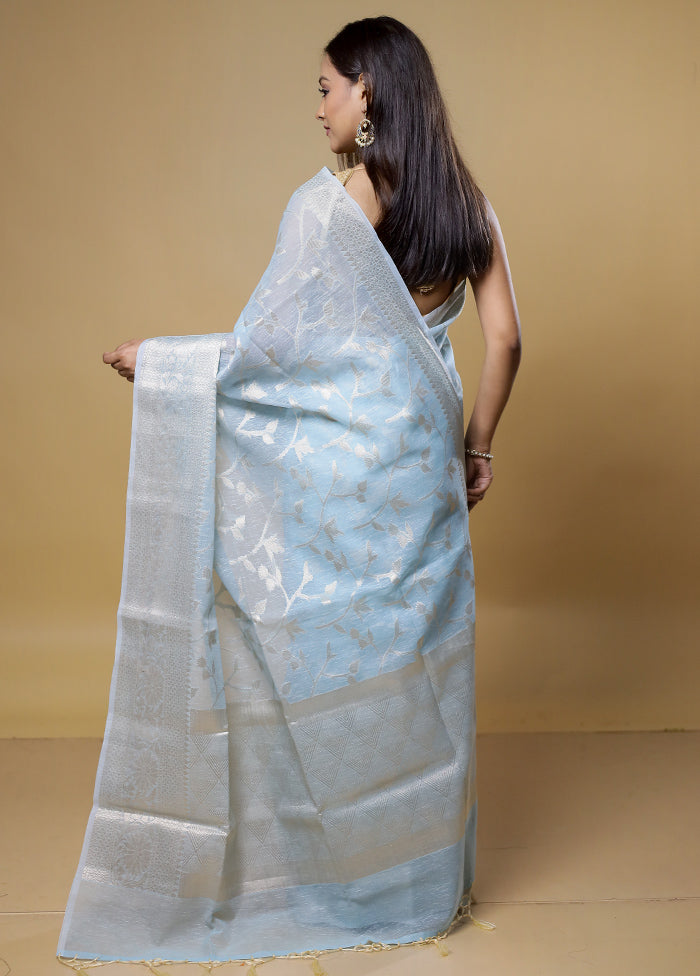 Blue Kora Silk Saree With Blouse Piece