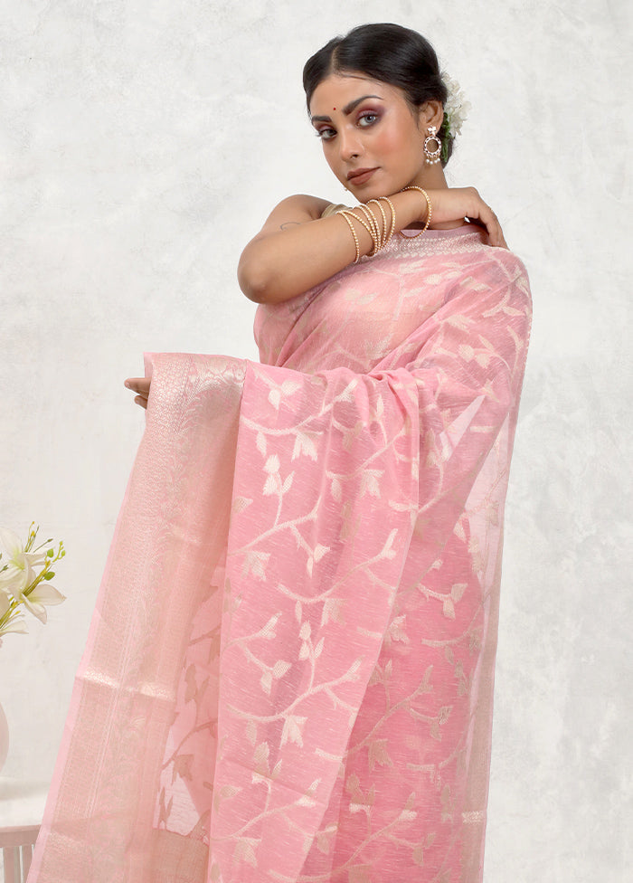 Pink Kora Silk Saree Without Blouse Piece - Indian Silk House Agencies