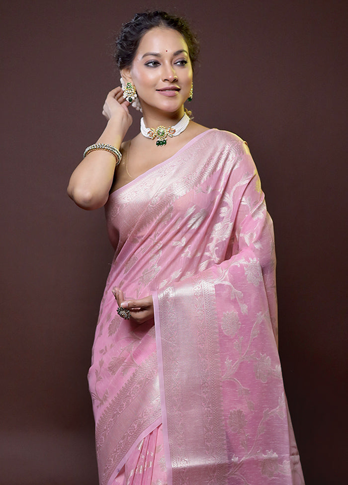 Pink Kora Silk Saree With Blouse Piece