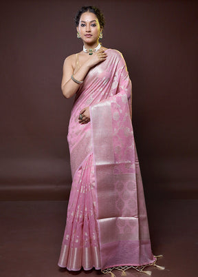 Pink Kora Silk Saree With Blouse Piece