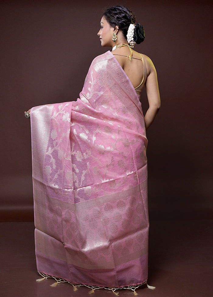 Pink Kora Silk Saree With Blouse Piece