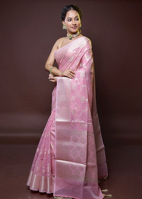 Pink Kora Silk Saree With Blouse Piece