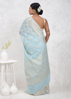 Blue Kora Silk Saree Without Blouse Piece - Indian Silk House Agencies