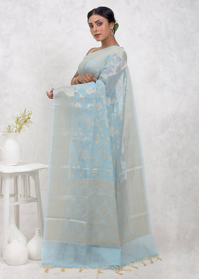 Blue Kora Silk Saree Without Blouse Piece - Indian Silk House Agencies