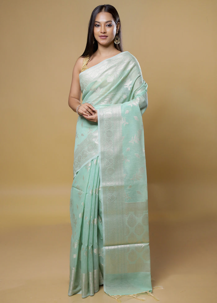 Green Kora Silk Saree With Blouse Piece