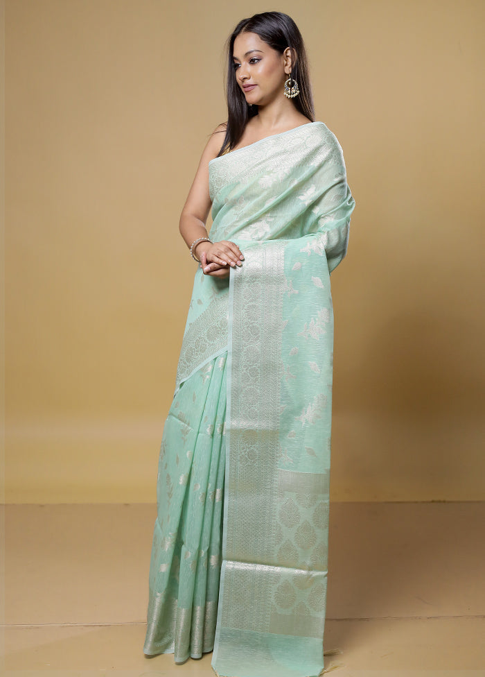 Green Kora Silk Saree With Blouse Piece