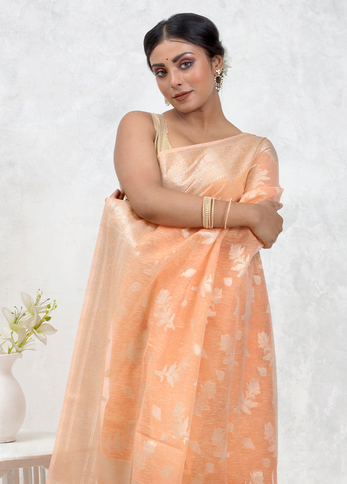 Orange Kora Silk Saree Without Blouse Piece - Indian Silk House Agencies