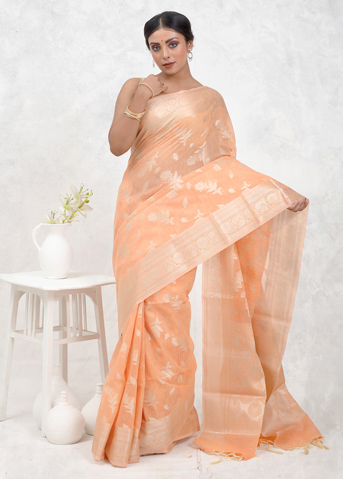 Orange Kora Silk Saree Without Blouse Piece - Indian Silk House Agencies