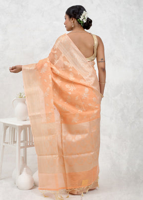 Orange Kora Silk Saree Without Blouse Piece - Indian Silk House Agencies