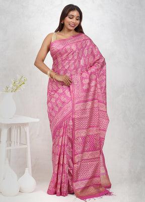 Purple Chanderi Cotton Saree Without Blouse Piece - Indian Silk House Agencies