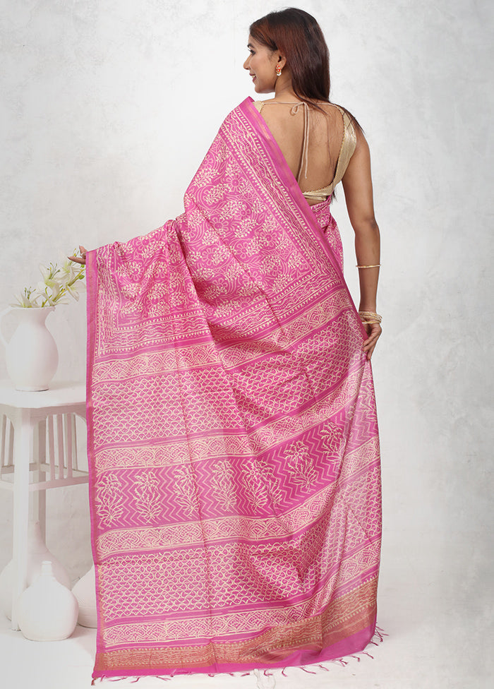 Purple Chanderi Cotton Saree Without Blouse Piece - Indian Silk House Agencies