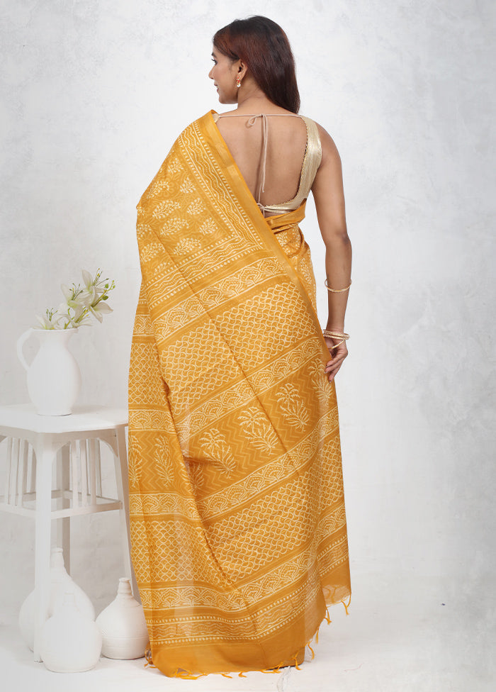 Yellow Chanderi Cotton Saree Without Blouse Piece - Indian Silk House Agencies