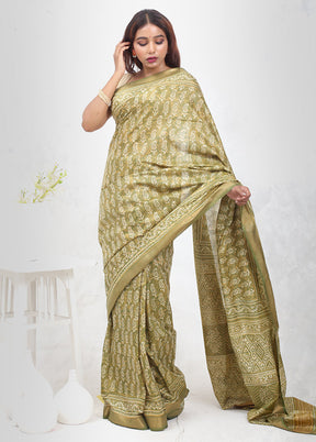 Green Chanderi Cotton Saree Without Blouse Piece - Indian Silk House Agencies