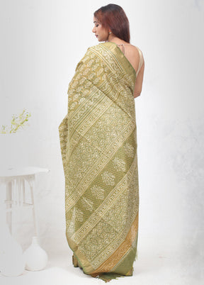 Green Chanderi Cotton Saree Without Blouse Piece - Indian Silk House Agencies