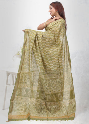 Green Chanderi Cotton Saree Without Blouse Piece - Indian Silk House Agencies