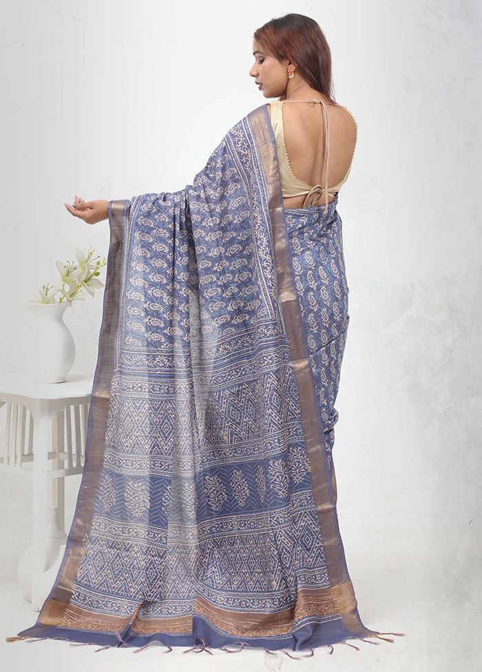 Blue Chanderi Cotton Saree Without Blouse Piece - Indian Silk House Agencies