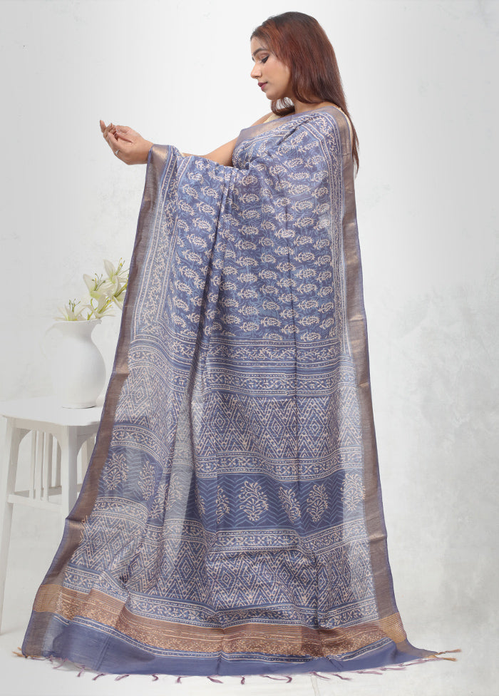 Blue Chanderi Cotton Saree Without Blouse Piece - Indian Silk House Agencies