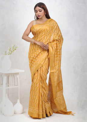 Yellow Chanderi Cotton Saree Without Blouse Piece - Indian Silk House Agencies