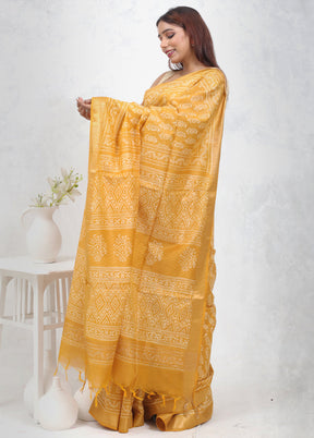 Yellow Chanderi Cotton Saree Without Blouse Piece - Indian Silk House Agencies