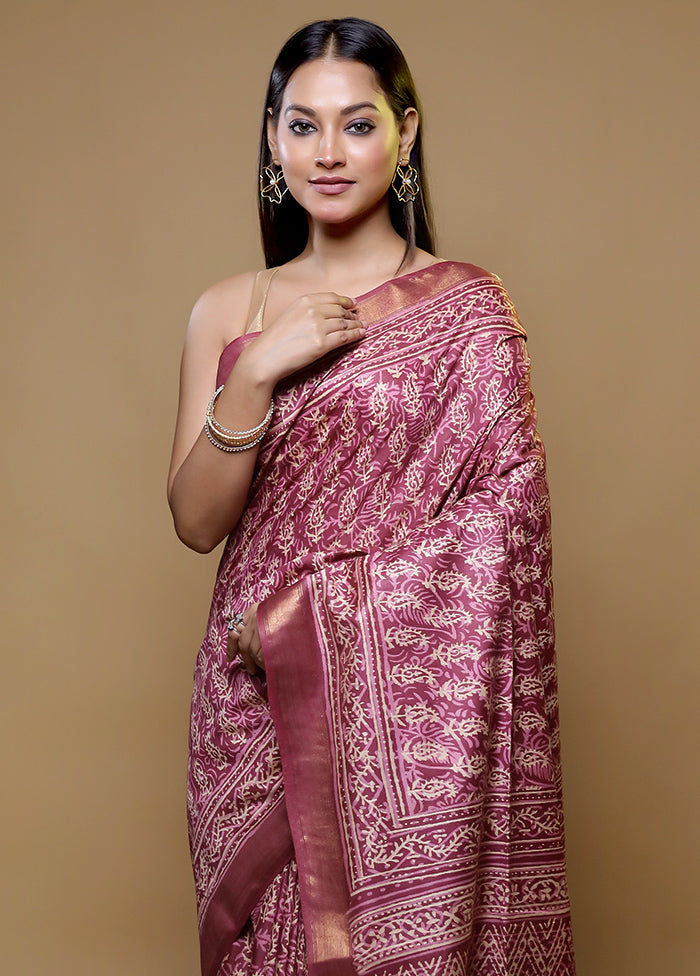 Brown Chanderi Cotton Saree With Blouse Piece