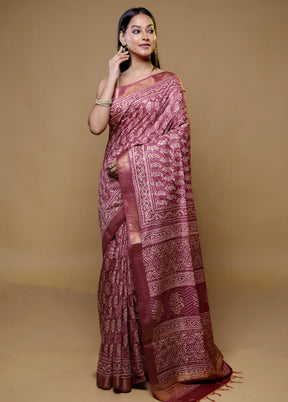 Brown Chanderi Cotton Saree With Blouse Piece